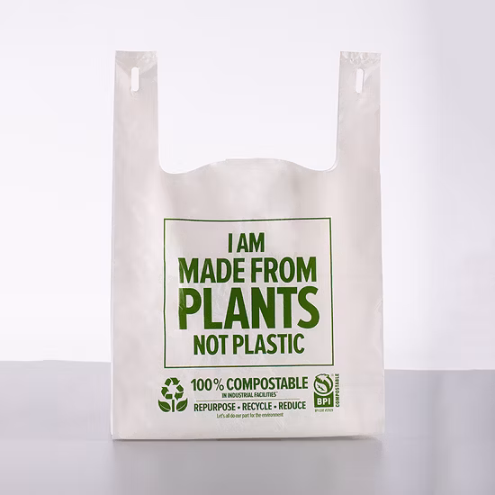 Eco Friendly Compostable Biodegradable Corn Starch /Pbat/PLA T-Shirt Shopping/Packing Bags Plastic Shopping Bag Ok Compostable